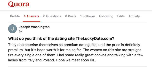 The Lucky Date dating site review from Quora