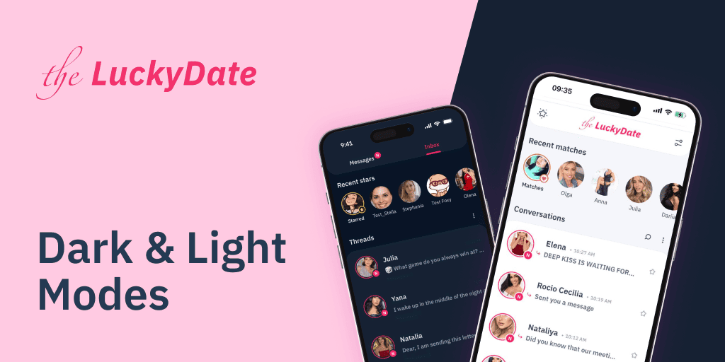 The Lucky Date website light and dark modes