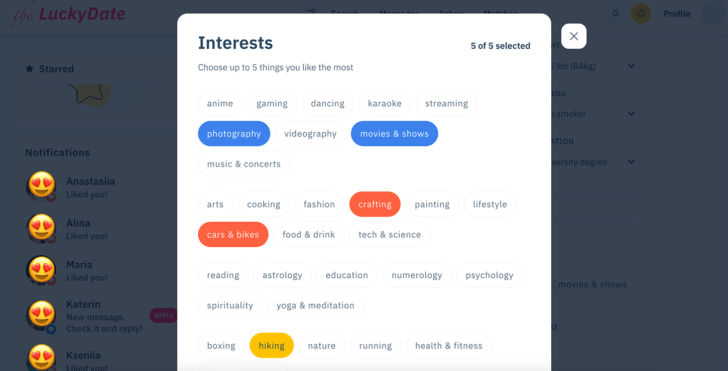 Editing your profile on TheLuckyDate