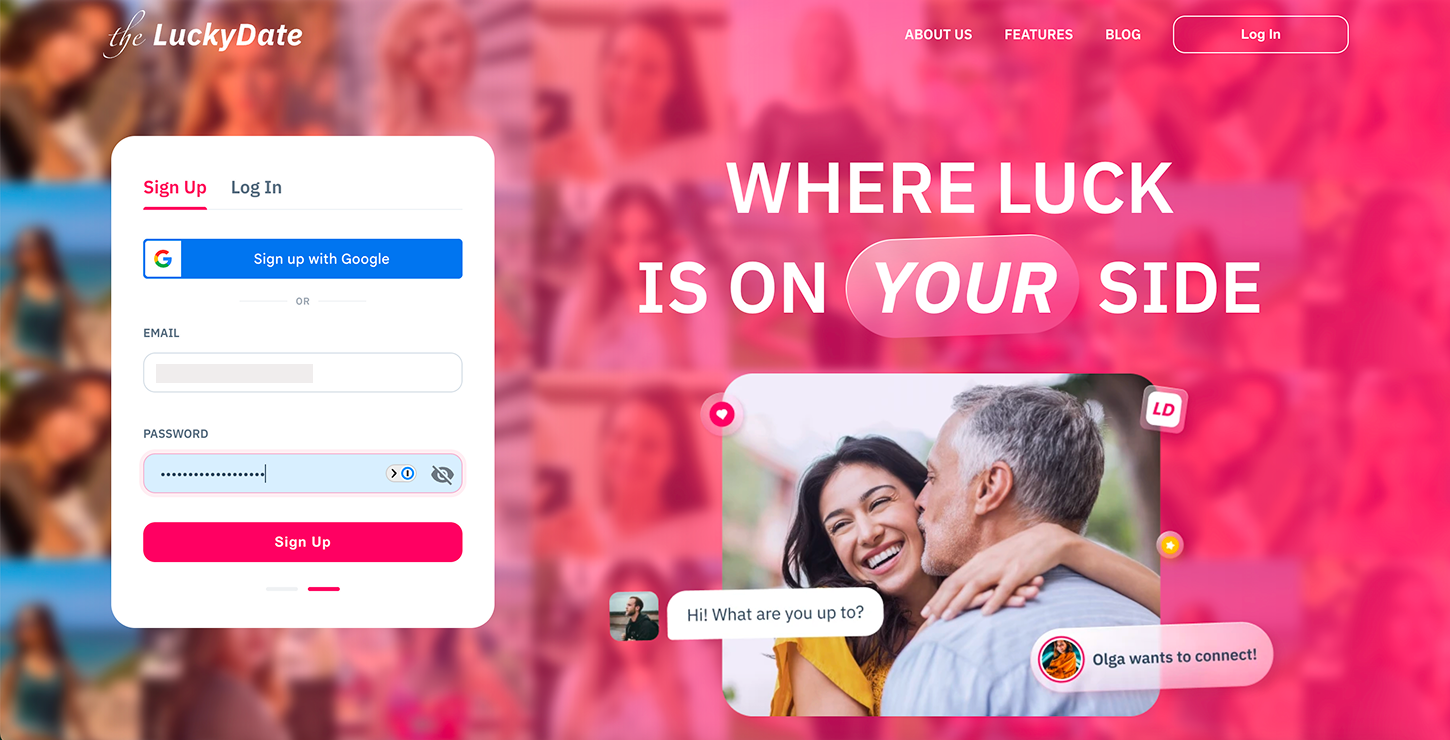 Start of TheLuckyDate sign up process