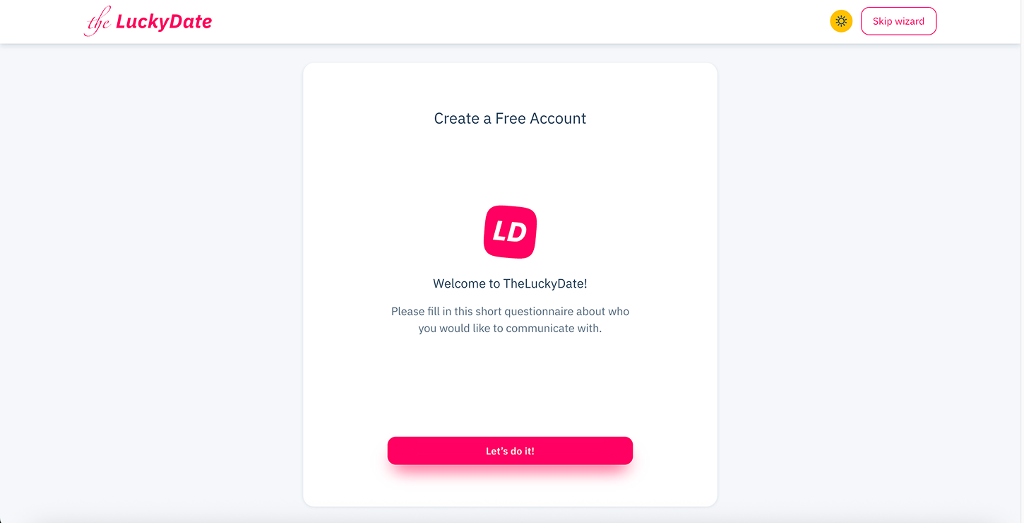 The Lucky Date sign up quiz