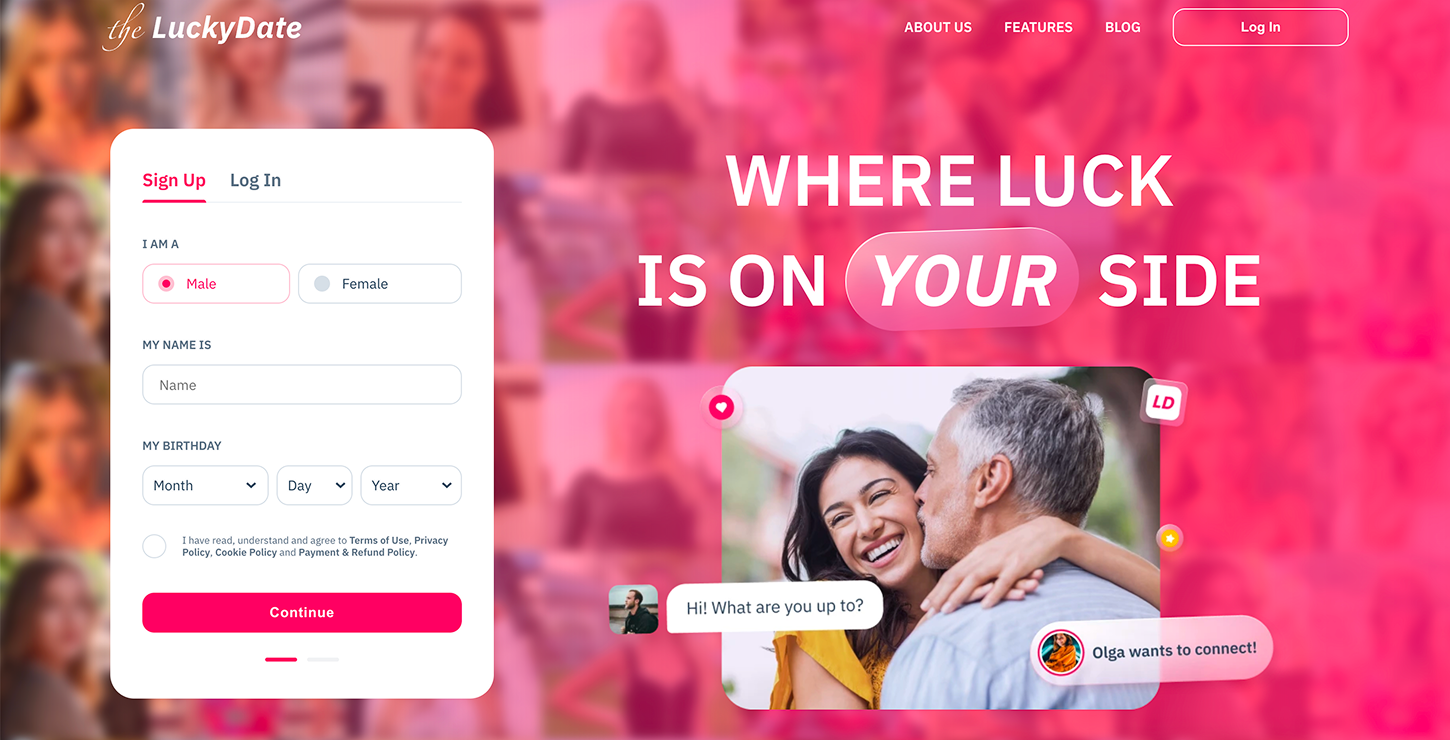 Theluckydate.com website homepage